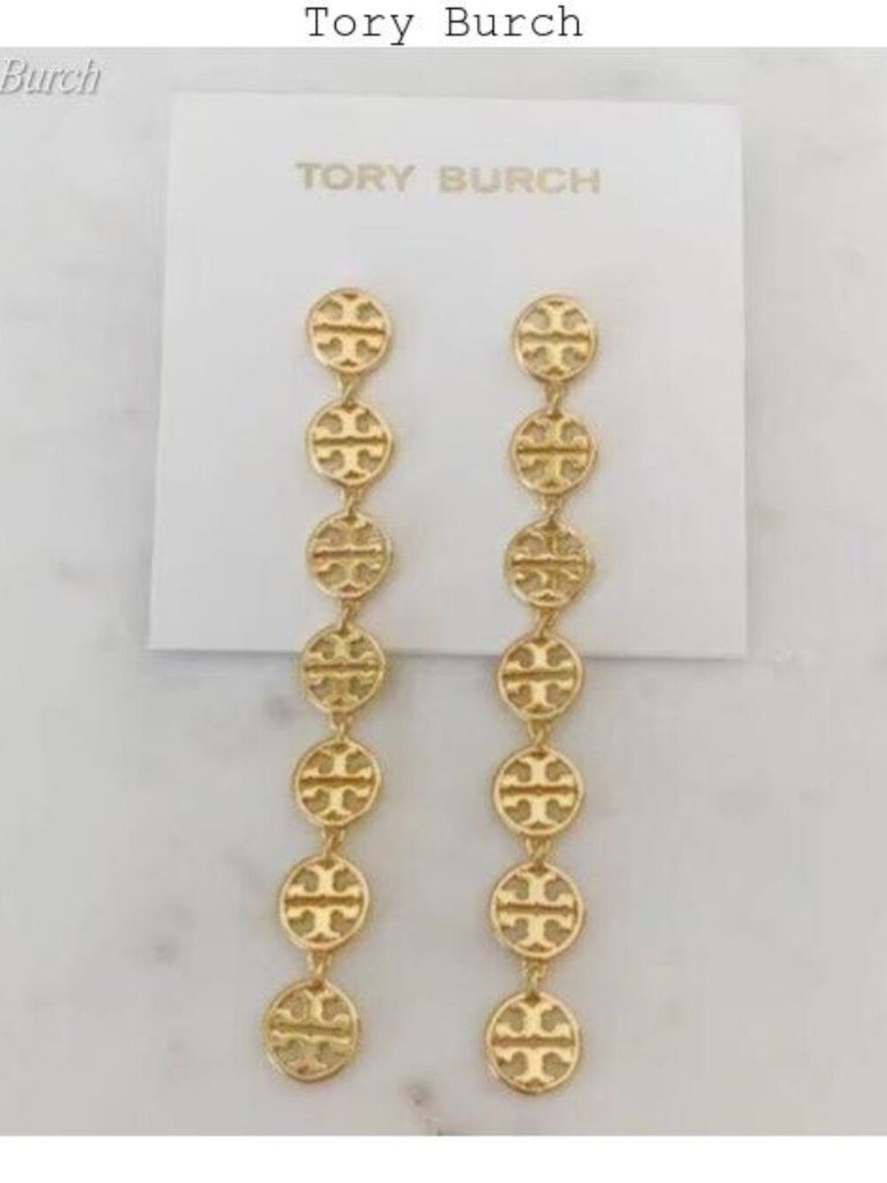 Tory Burch Linear Logo Disc Drop Earrings in Gold